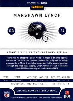 2012 Panini Totally Certified #68 Marshawn Lynch Back