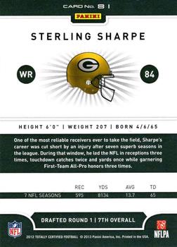 2012 Panini Totally Certified #81 Sterling Sharpe Back