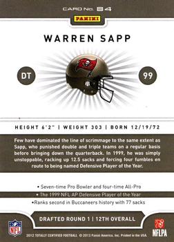 2012 Panini Totally Certified #84 Warren Sapp Back