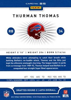 2012 Panini Totally Certified #85 Thurman Thomas Back
