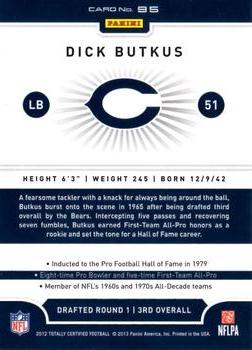 2012 Panini Totally Certified #95 Dick Butkus Back
