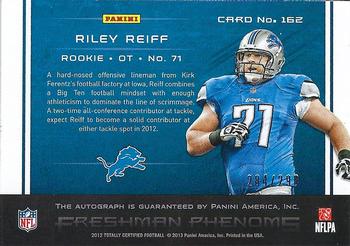 2012 Panini Totally Certified #162 Riley Reiff Back