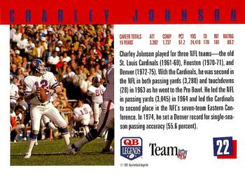 1991 Quarterback Legends #22 Charley Johnson Back