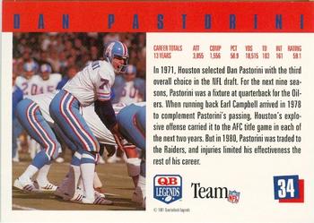 1991 Quarterback Legends #34 Dan Pastorini Back