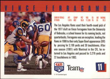 1991 Quarterback Legends #11 Vince Ferragamo Back