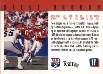 1991 Quarterback Legends #17 Steve Grogan Back