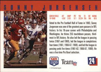 1991 Quarterback Legends #24 Sonny Jurgensen Back