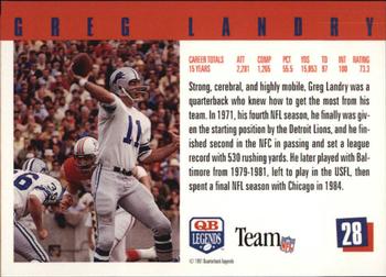 1991 Quarterback Legends #28 Greg Landry Back