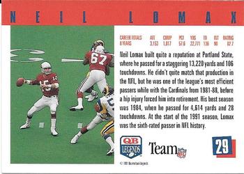 1991 Quarterback Legends #29 Neil Lomax Back