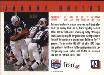 1991 Quarterback Legends #42 Johnny Unitas Back
