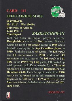 1991 JOGO #111 Jeff Fairholm Back