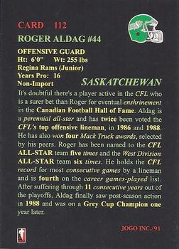 1991 JOGO #112 Roger Aldag Back