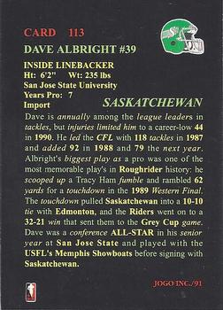 1991 JOGO #113 Dave Albright Back