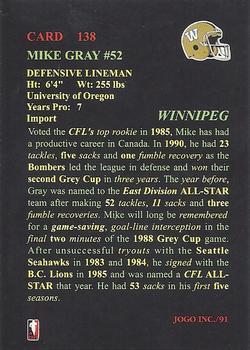 1991 JOGO #138 Mike Gray Back