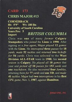 1991 JOGO #173 Chris Major Back