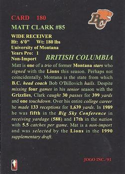 1991 JOGO #180 Matt Clark Back