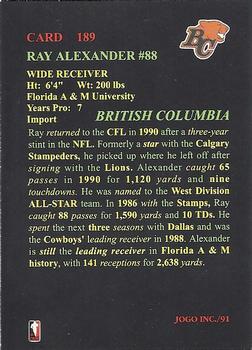 1991 JOGO #189 Ray Alexander Back
