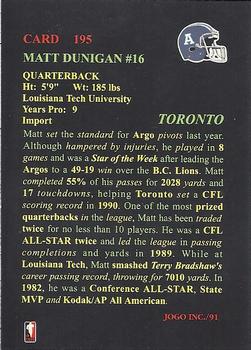 1991 JOGO #195 Matt Dunigan Back