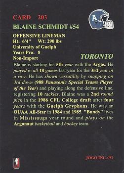 1991 JOGO #203 Blaine Schmidt Back