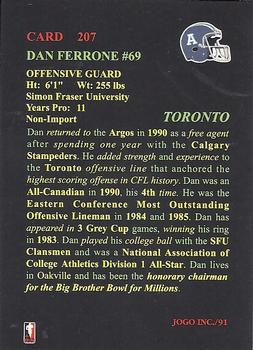 1991 JOGO #207 Dan Ferrone Back