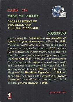 1991 JOGO #219 Mike McCarthy Back