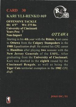 1991 JOGO #30 Kari Yli-Renko Back
