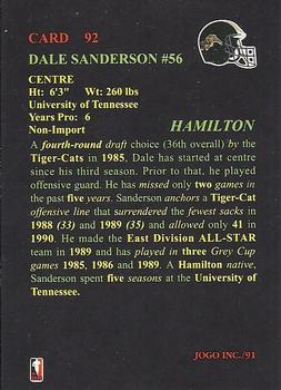 1991 JOGO #92 Dale Sanderson Back