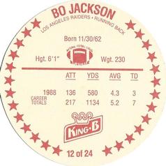 1989 King B Discs #12 Bo Jackson Back