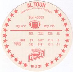 1989 King B Discs #19 Al Toon Back