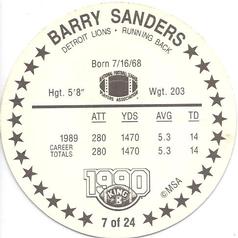 1990 King B Discs #7 Barry Sanders Back
