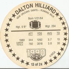 1990 King B Discs #13 Dalton Hilliard Back