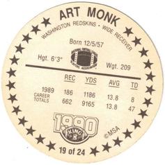 1990 King B Discs #19 Art Monk Back