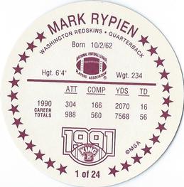 1991 King B Discs #1 Mark Rypien Back