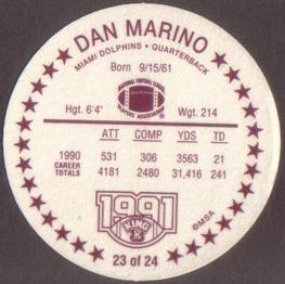 1991 King B Discs #23 Dan Marino Back