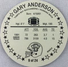 1992 King B Discs #9 Gary Anderson Back