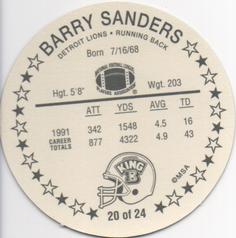 1992 King B Discs #20 Barry Sanders Back