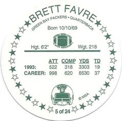 1994 King B Discs #5 Brett Favre Back