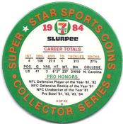 1984 7-Eleven Super Star Sports Coins: East Region #II D Lawrence Taylor Back