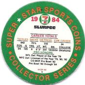 1984 7-Eleven Super Star Sports Coins: East Region #IV D Lee Roy Selmon Back