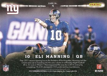 2012 Panini Gridiron - Monday Night Heroes #4 Eli Manning Back