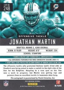 2012 Panini Gridiron - Rookie Autographs X's #248 Jonathan Martin Back