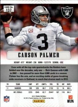 2012 Panini Prizm #137 Carson Palmer Back