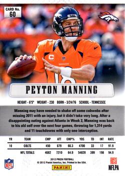 2012 Panini Prizm #60 Peyton Manning Back