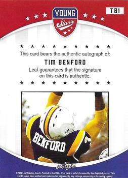 2012 Leaf Young Stars - Autographs #TB1 Tim Benford Back