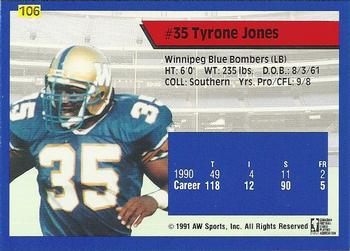 1991 All World CFL #106 Tyrone Jones Back