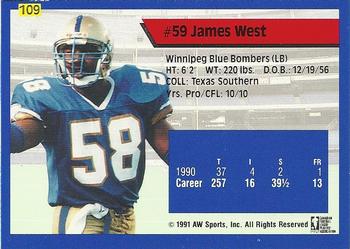 1991 All World CFL #109 James West Back