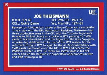 1991 All World CFL #15 Joe Theismann Back