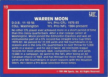 1991 All World CFL #19 Warren Moon Back