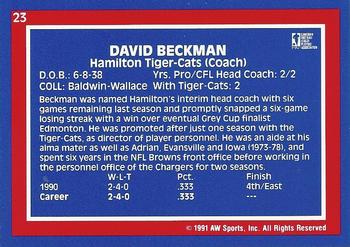 1991 All World CFL #23 David Beckman Back