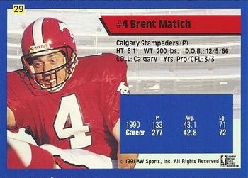 1991 All World CFL #29 Brent Matich Back